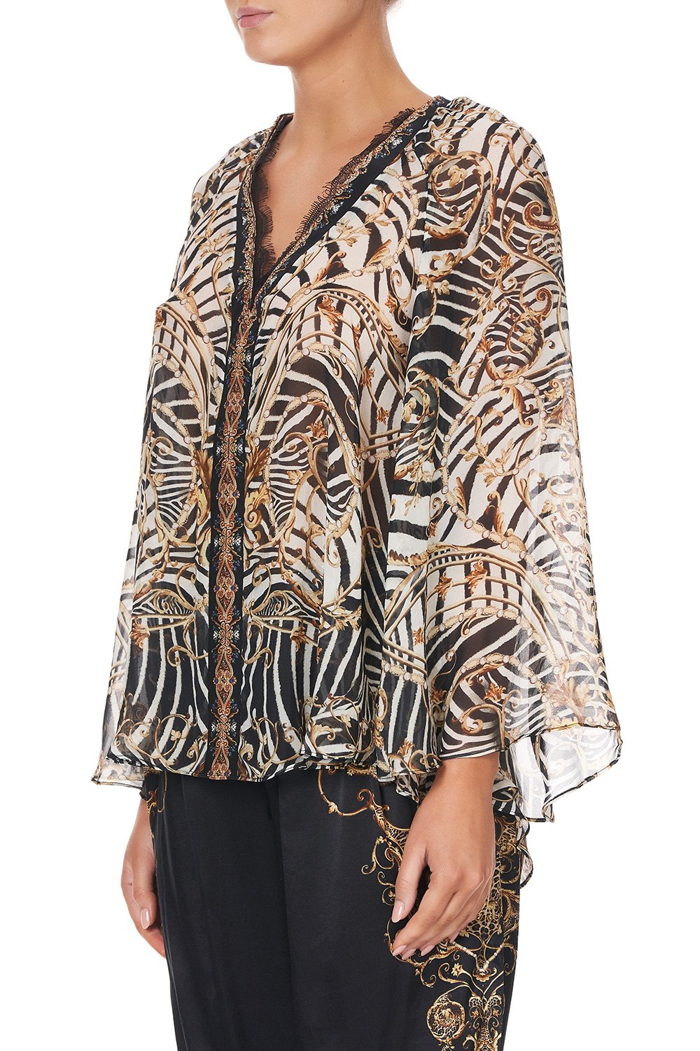 V NECK BLOUSE WITH NECKBAND NIGHT WAITING FOR DAY