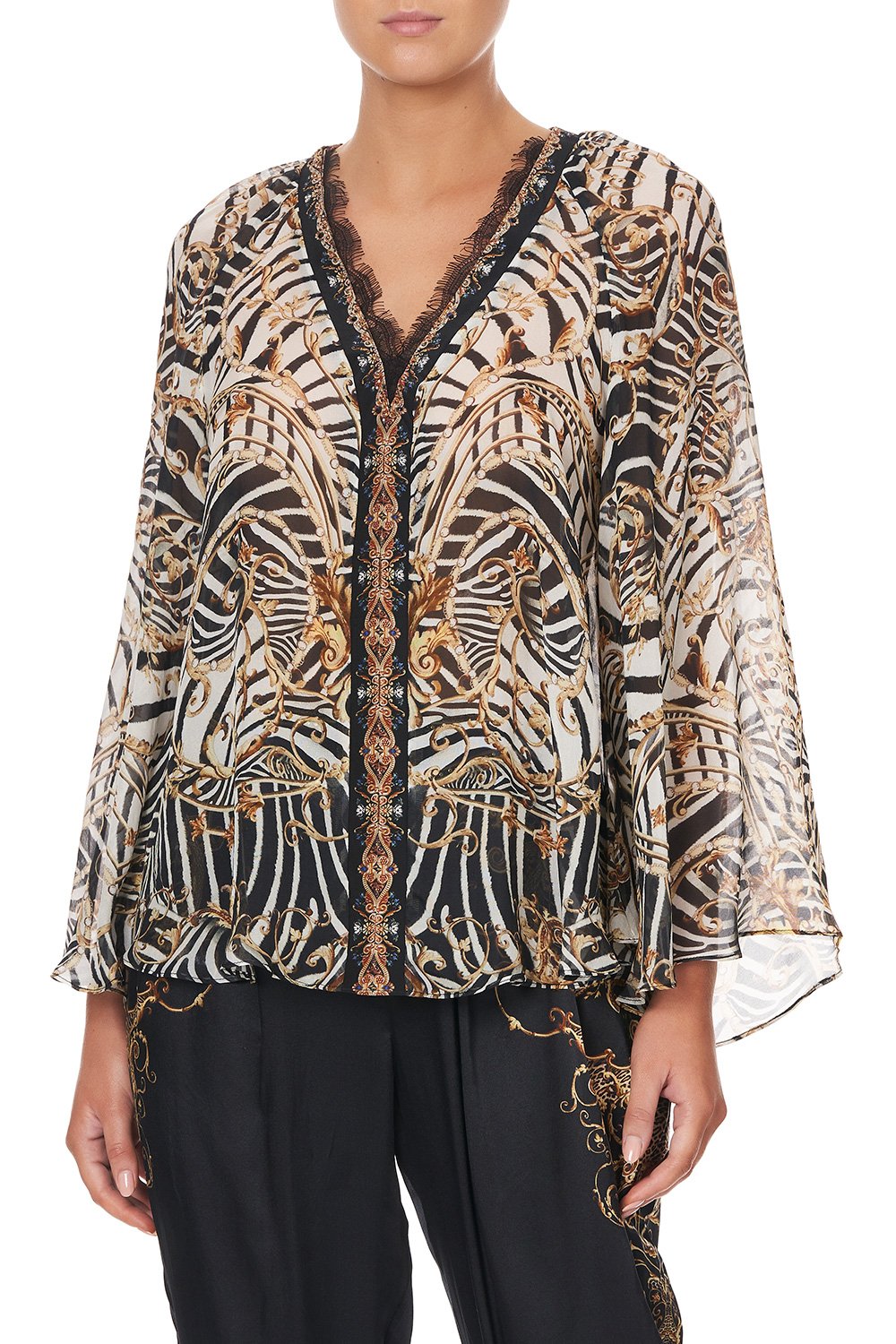 V NECK BLOUSE WITH NECKBAND NIGHT WAITING FOR DAY