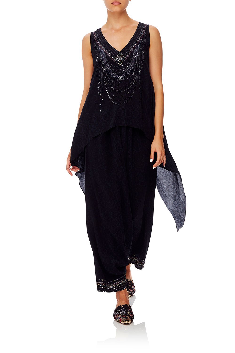 CAMILLA V-NECK CROSS BACK TOP MIDNIGHT MEETING