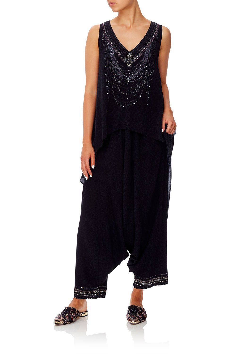 CAMILLA V-NECK CROSS BACK TOP MIDNIGHT MEETING