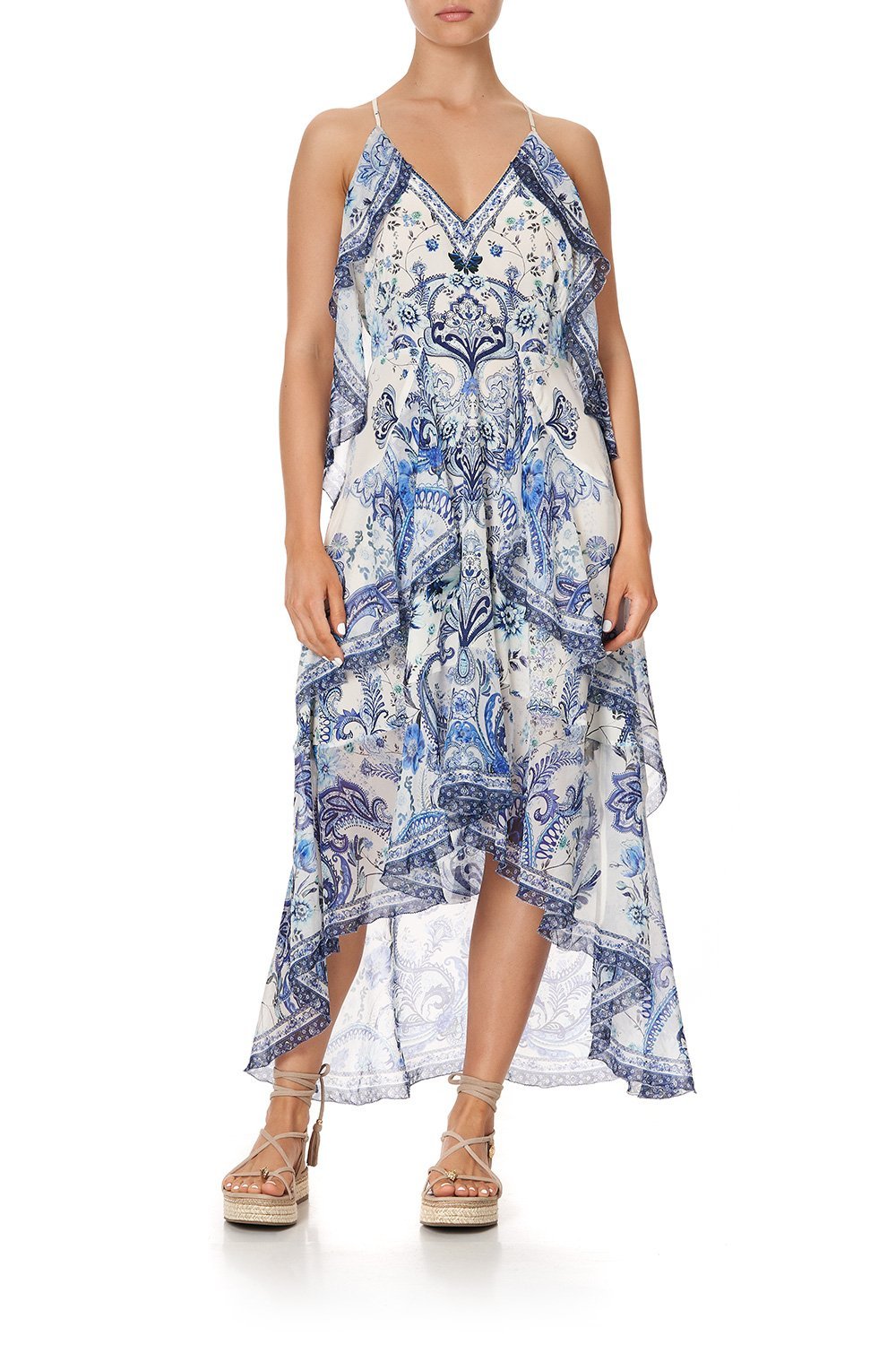 V-NECK FITTED DRESS WITH RUFFLES TALKING ABOUT A REVOLUTION