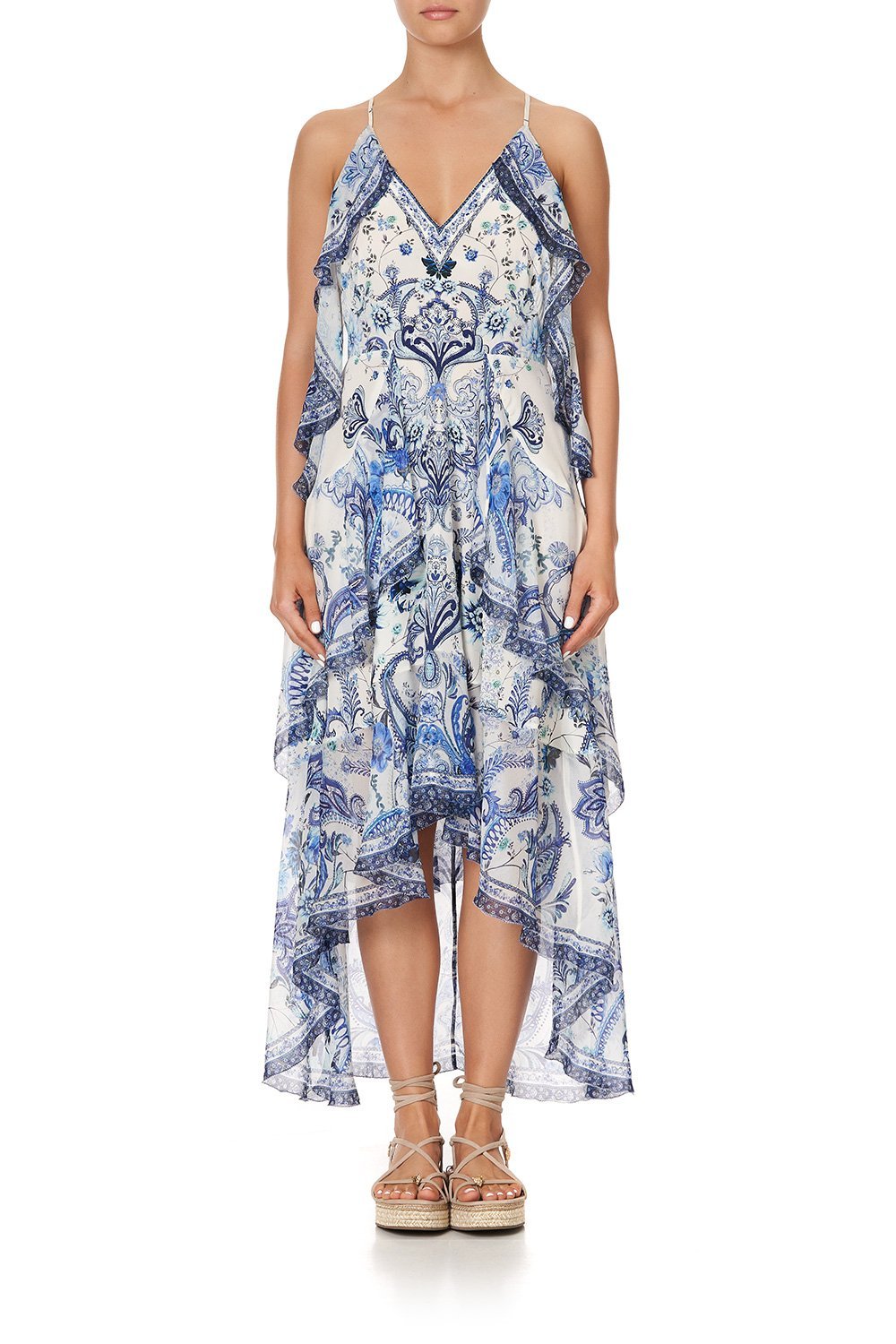 V-NECK FITTED DRESS WITH RUFFLES TALKING ABOUT A REVOLUTION