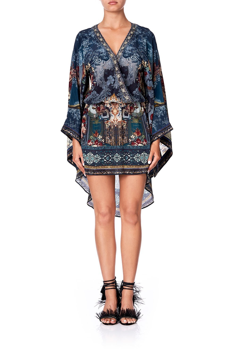 V-NECK KIMONO DRESS WITH TIE HOTEL BOHEME