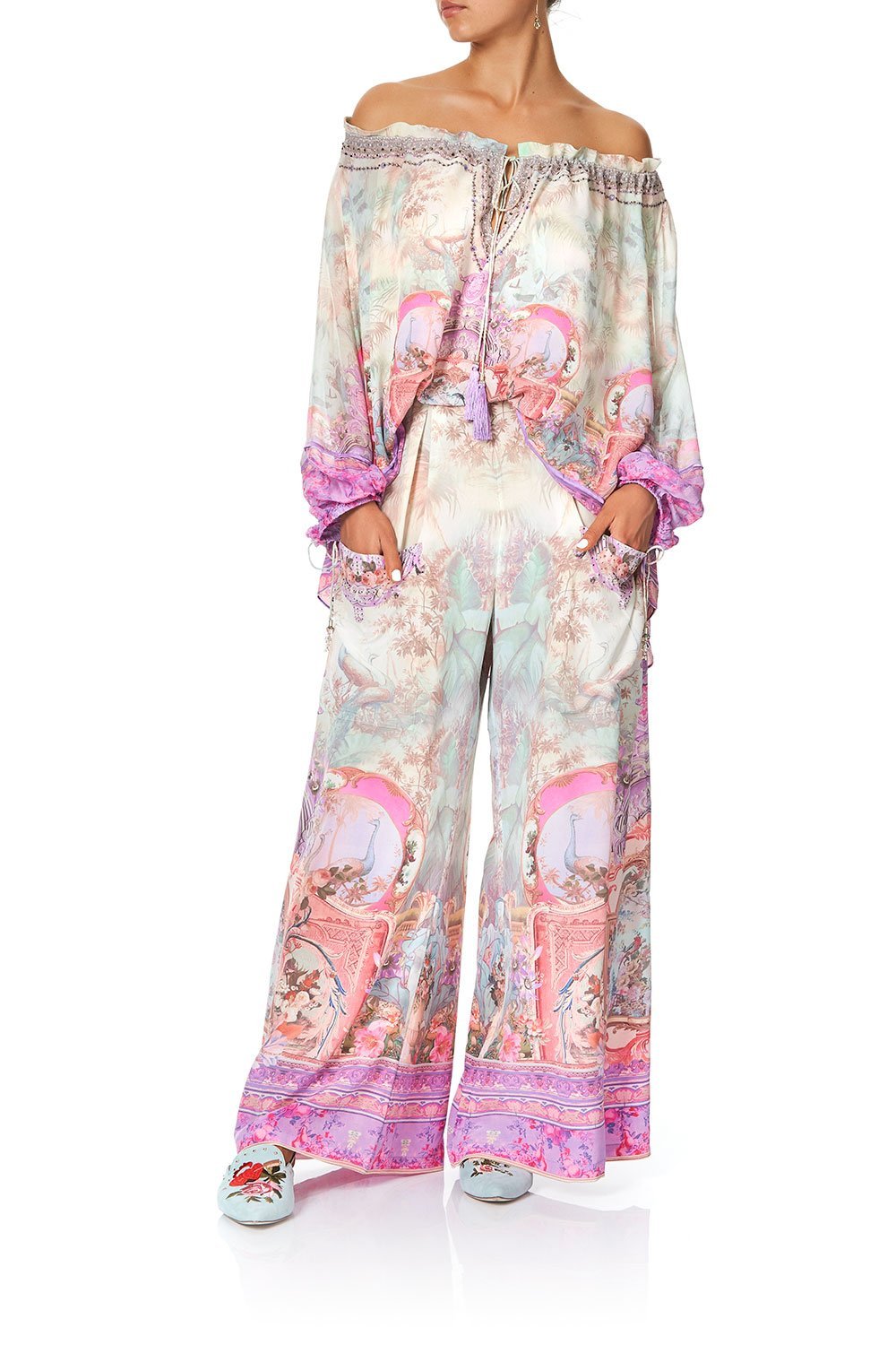 CAMILLA WIDE LEG TROUSER WITH FRONT POCKETS ELECTRON LIBRE