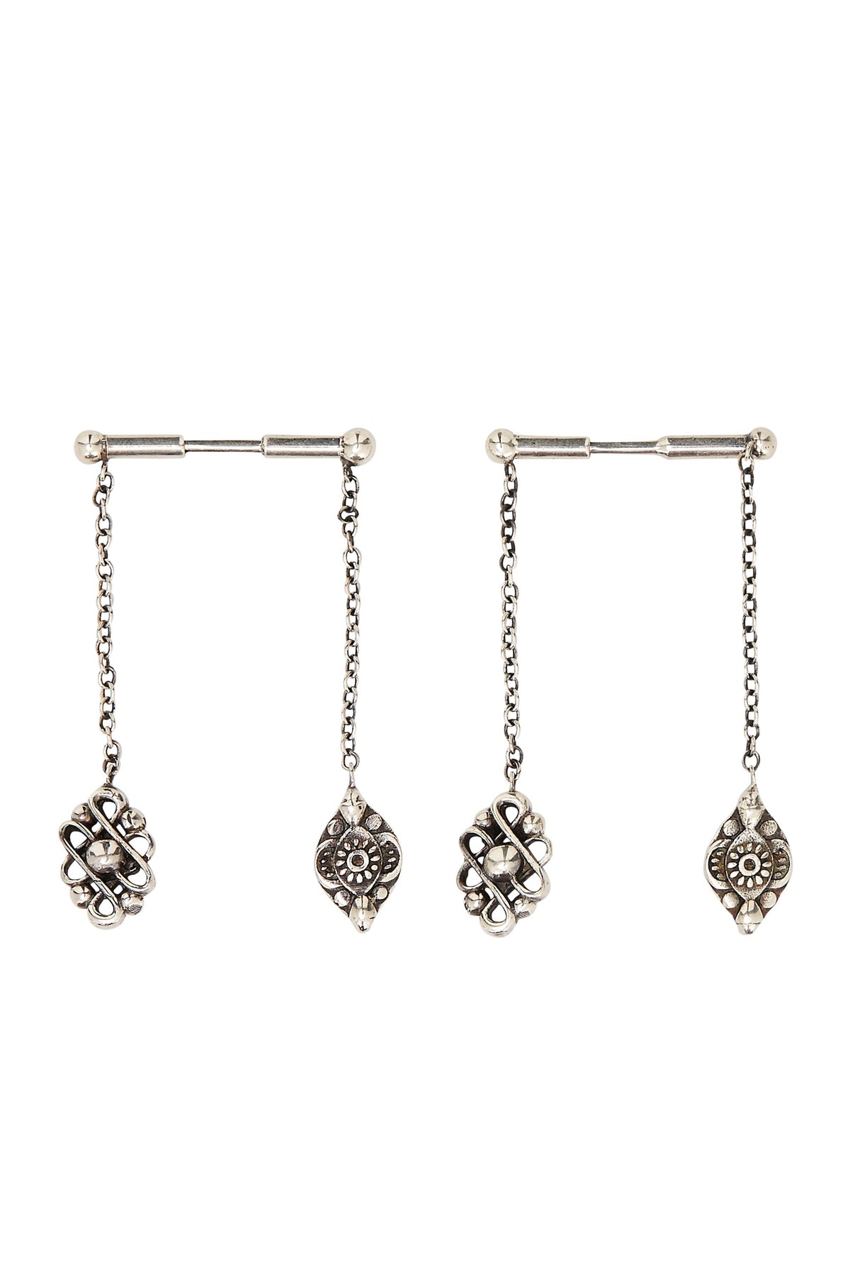 DYNASTY DAYS SILVER BAR EARRINGS W CHARMS