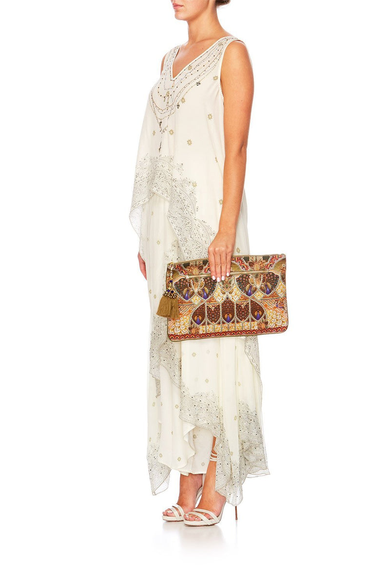 LARGE CANVAS CLUTCH BETWEEN THE LINES