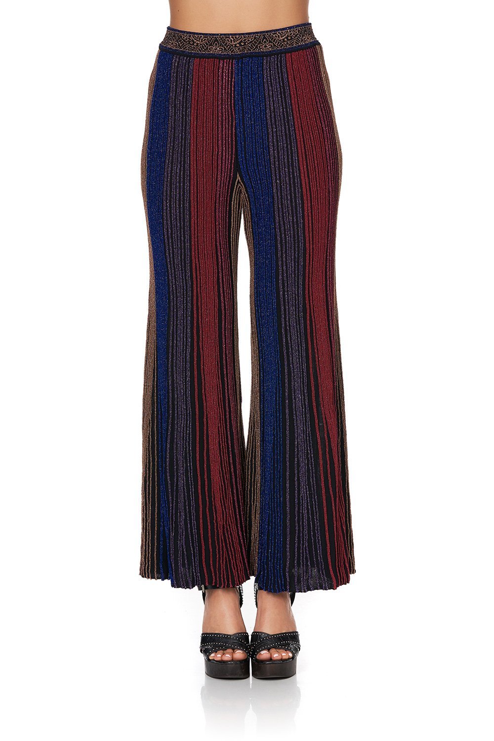 FLARED METALLIC KNIT PANTS FOLK RIVER
