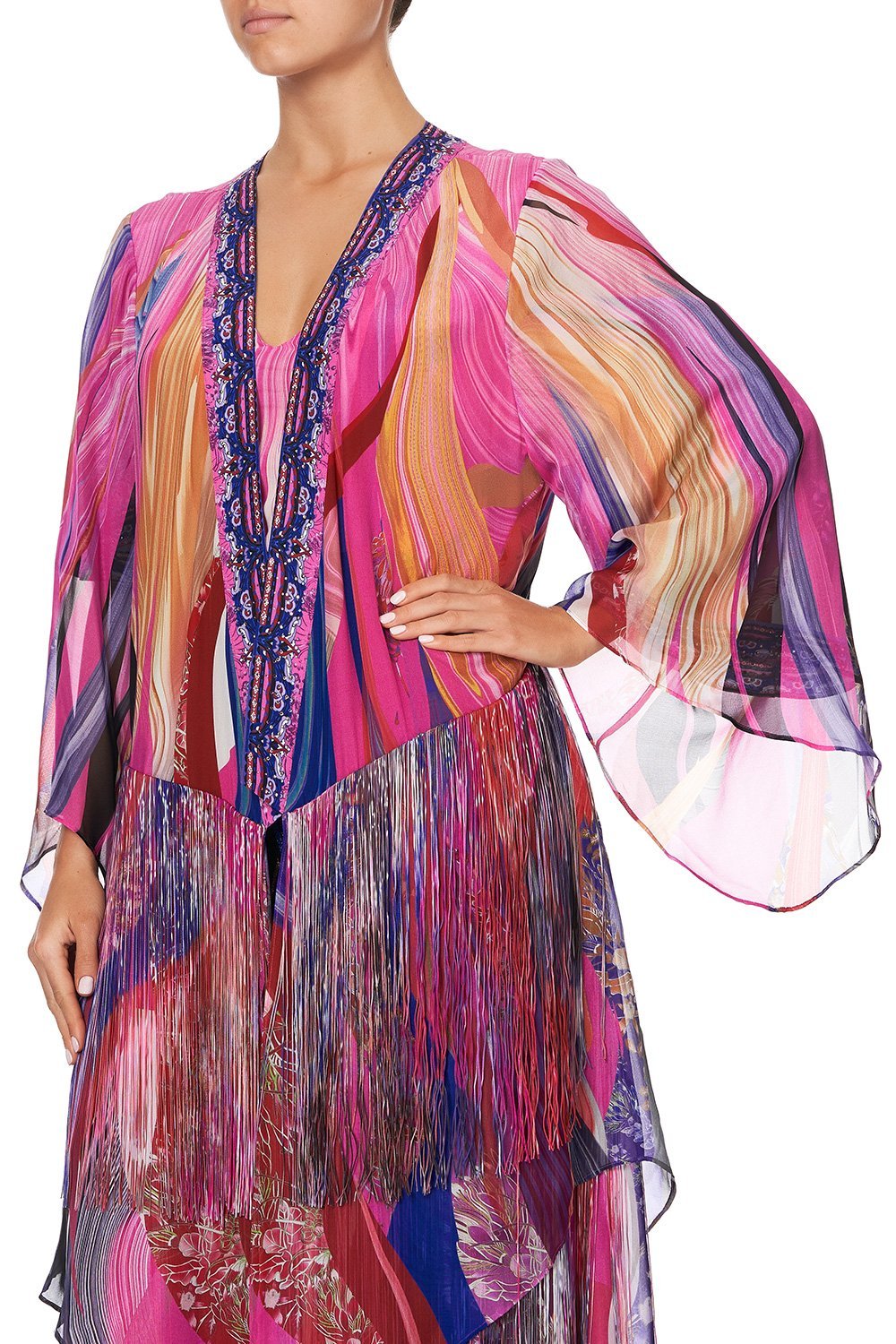 ROBE WITH DOUBLE LAYERED HEM FOLK RIVER