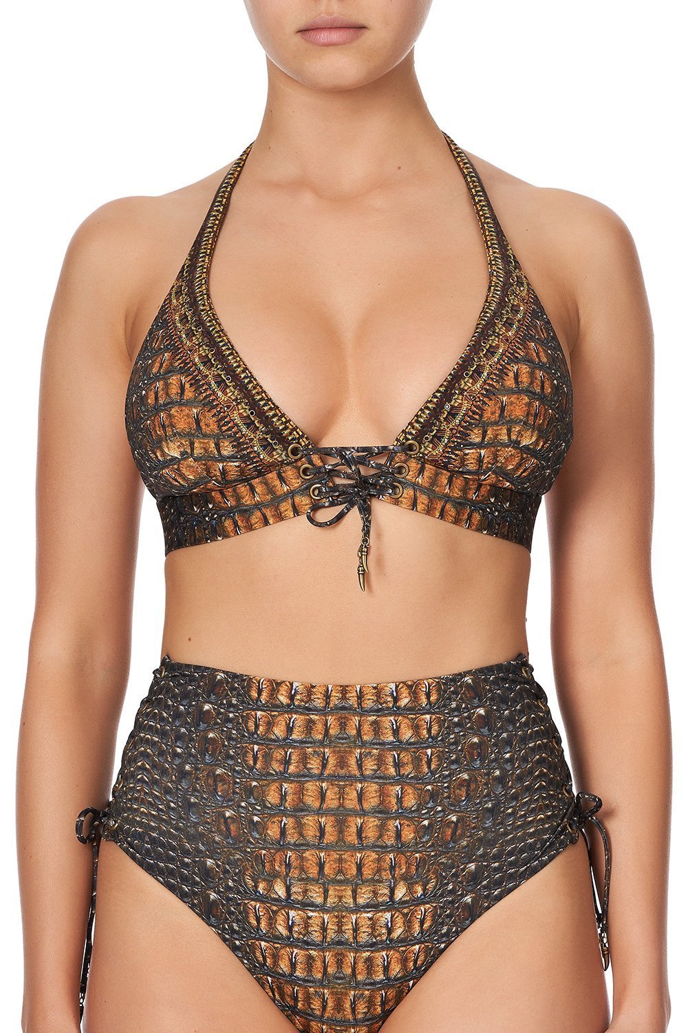 HALTER BRA WITH EYELETS CROCODILE ROCK