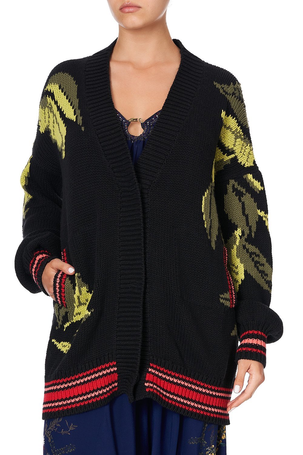 KNIT CARDIGAN WITH FRONT WELT POCKETS WINGS IN ARMS