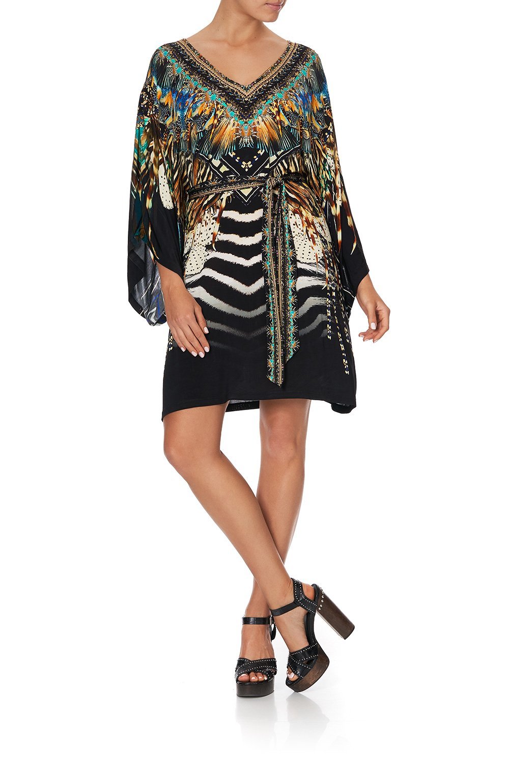 V NECK JERSEY SHORT KAFTAN W TIE LOST PARADISE