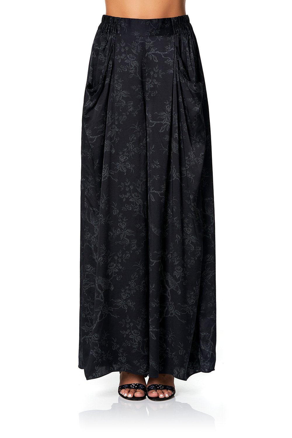 WIDE LEG PANT WITH GATHERED POCKETS NOIR BOUDOIR
