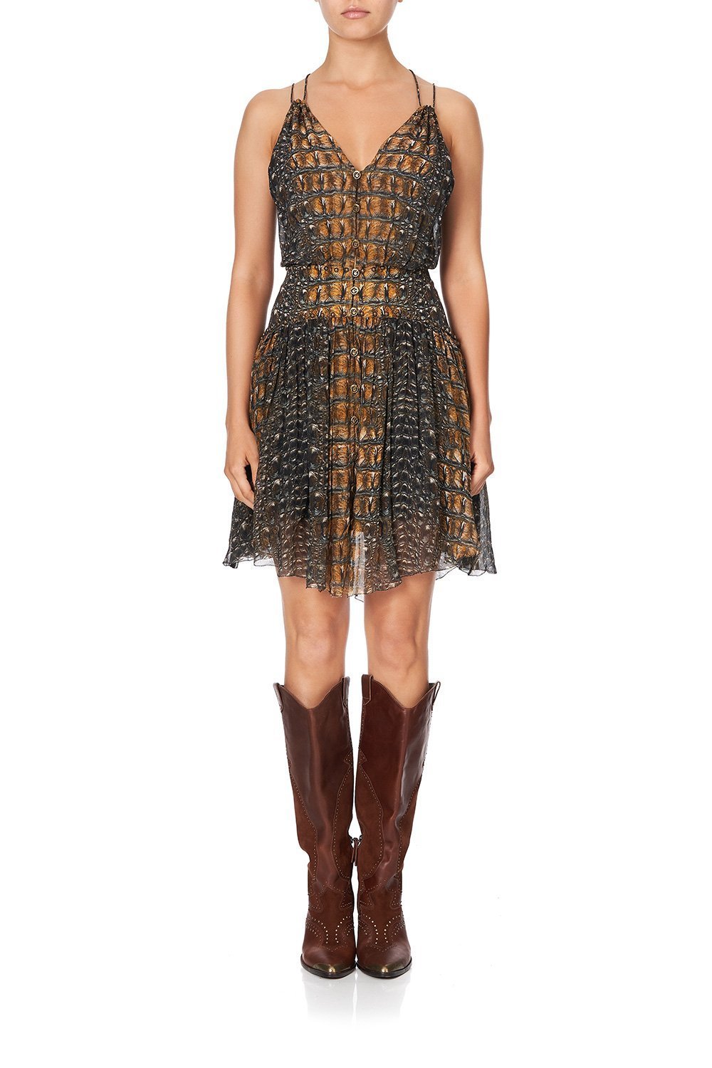 SHORT DRESS WITH SHAPED WAISTBAND CROCODILE ROCK
