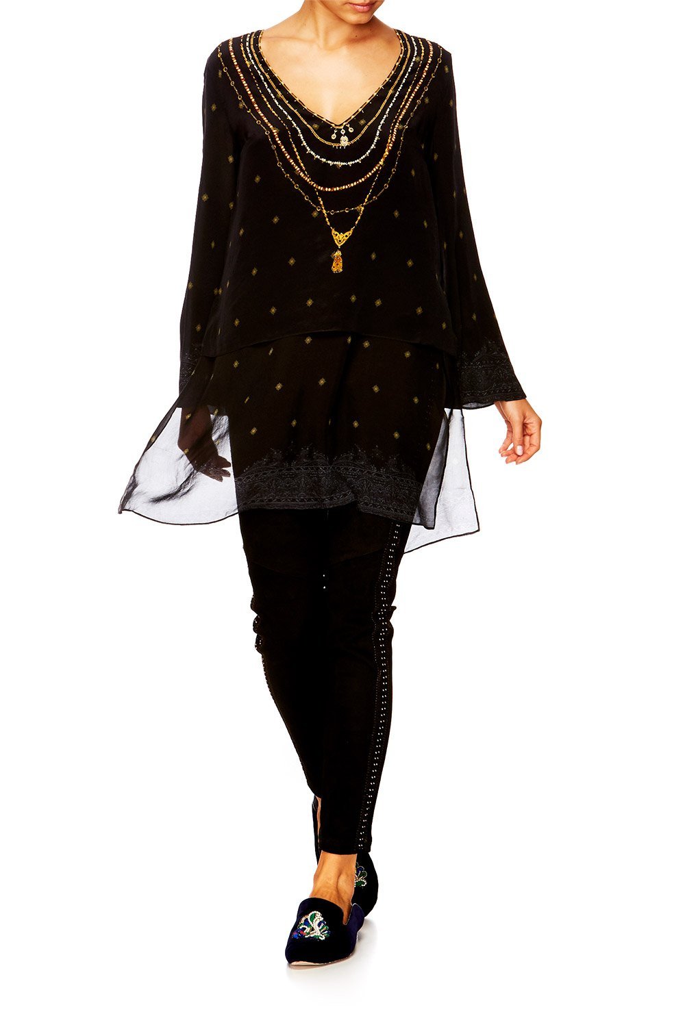 LUCKY STARS BLOUSE W SIDE SPLIT UNDERLAY