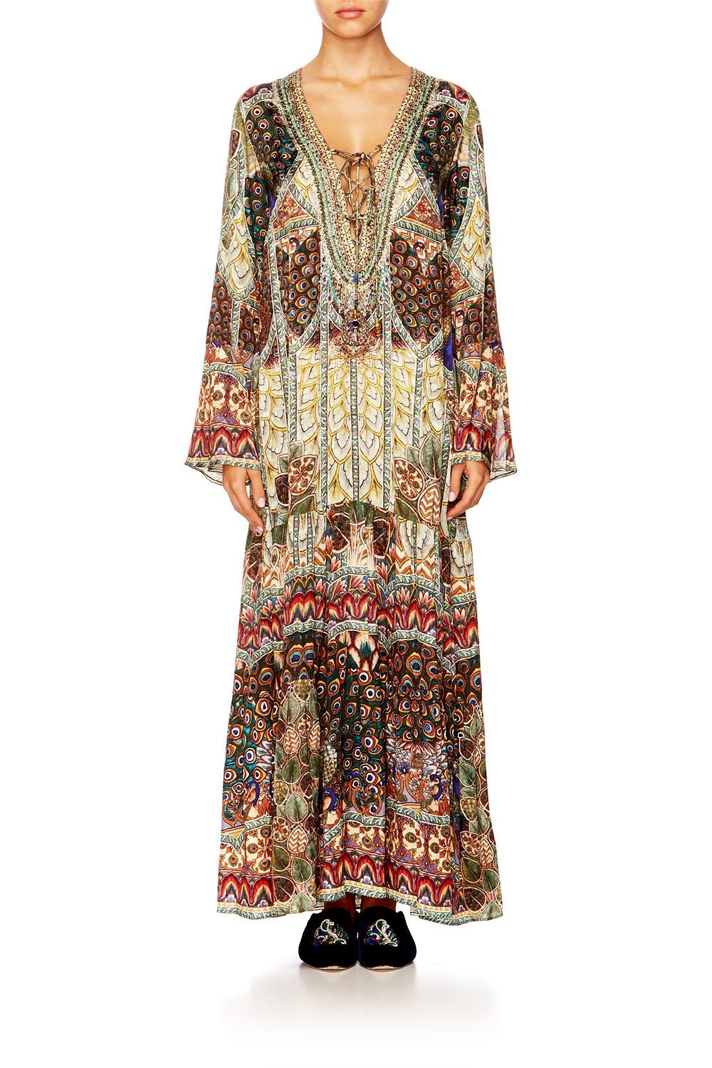 ECHOS OF ENCHANTMENT LACE UP DRESS WITH TIERED HEM