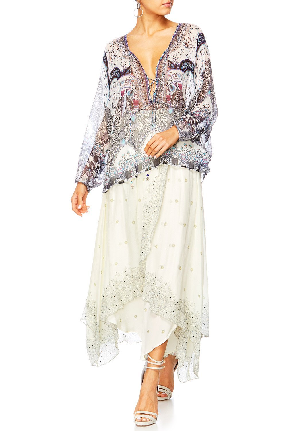 IN THE CONSTELLATIONS TIE FRONT HIGH LOW HEM BLOUSE