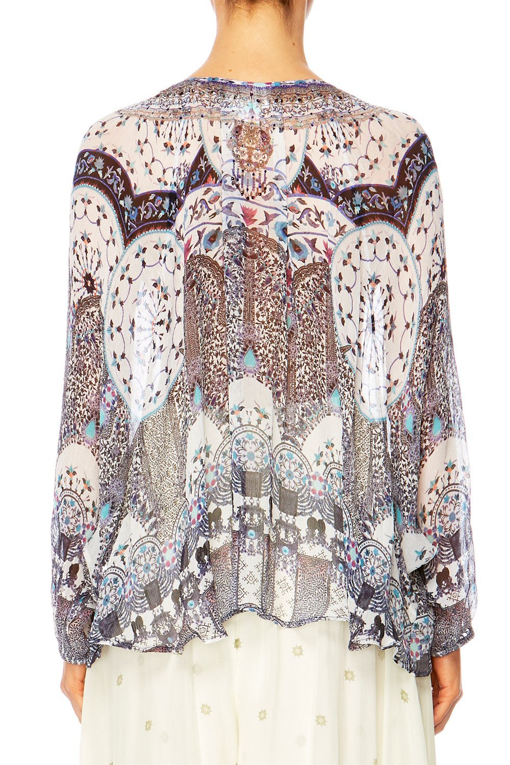 IN THE CONSTELLATIONS TIE FRONT HIGH LOW HEM BLOUSE