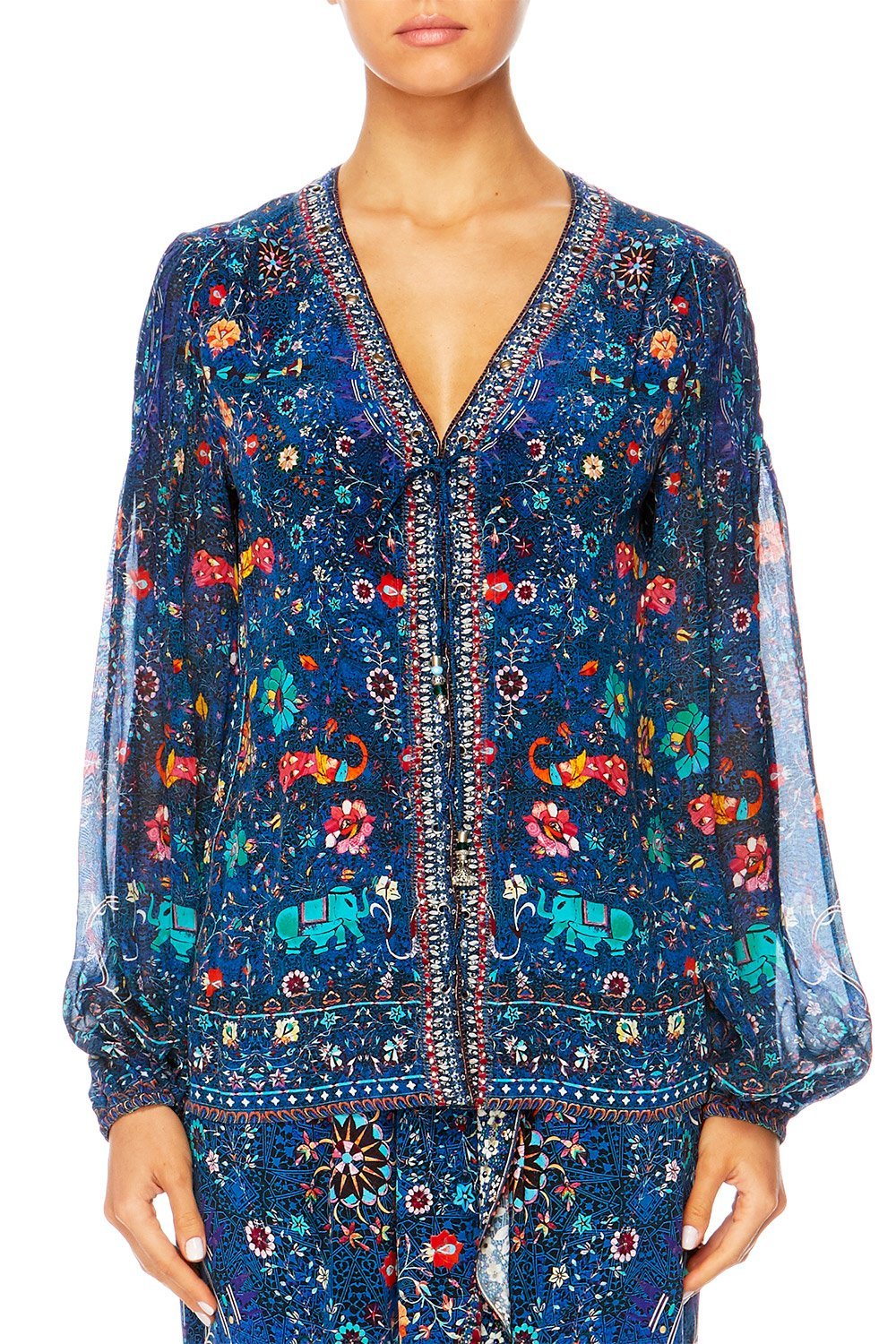 KINDNESS KALEIDOSCOPE PEASANT BLOUSE W FRONT LACING