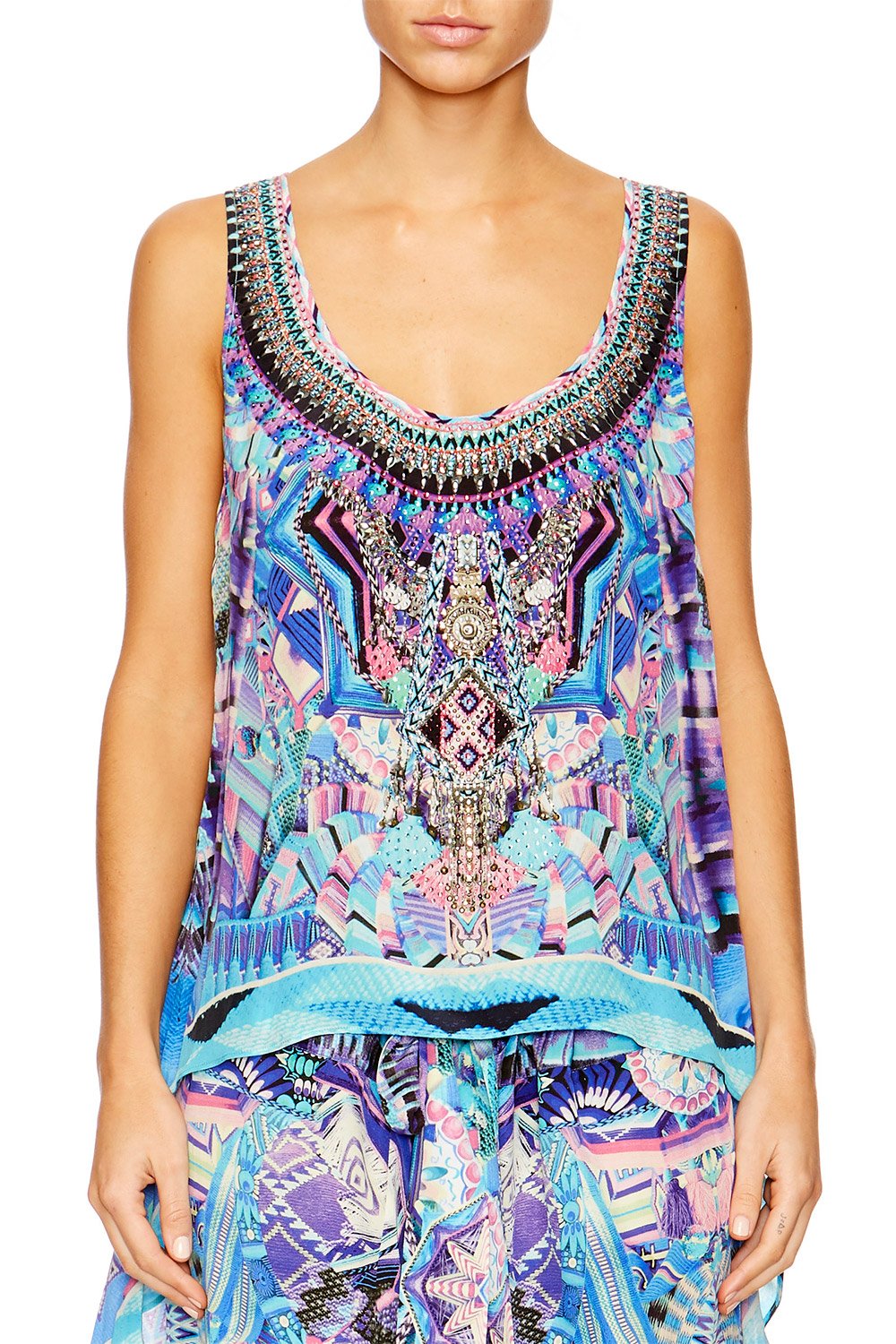 THREADS OF COSMOS SCOOP NECK TOP WITH LONG BACK