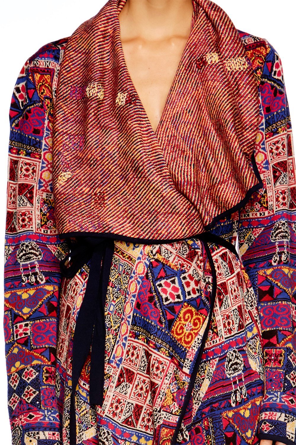 PATCH ME UP LONG JACQUARD CARDIGAN W TIE