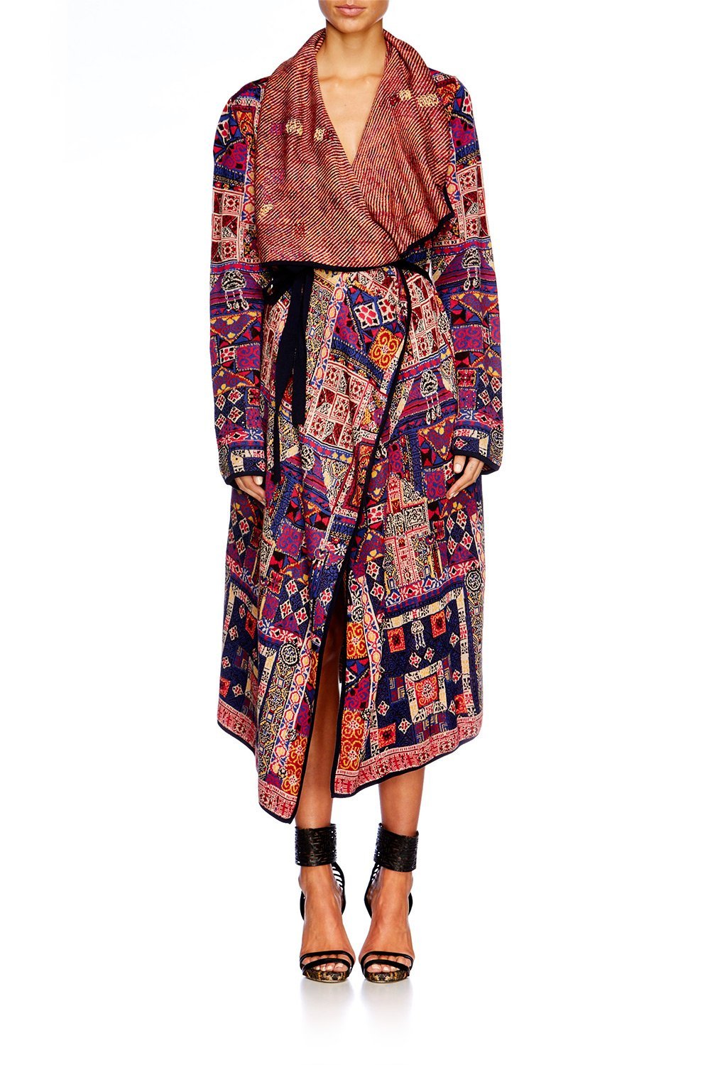 PATCH ME UP LONG JACQUARD CARDIGAN W TIE