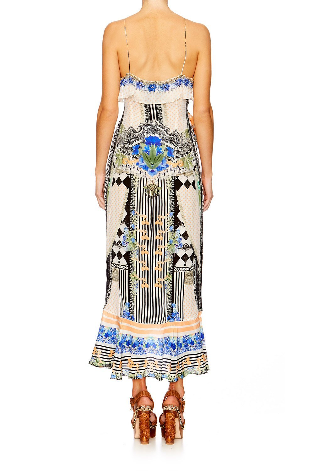 SALVADOR SECRETS LONG WRAP DRESS W FRILL