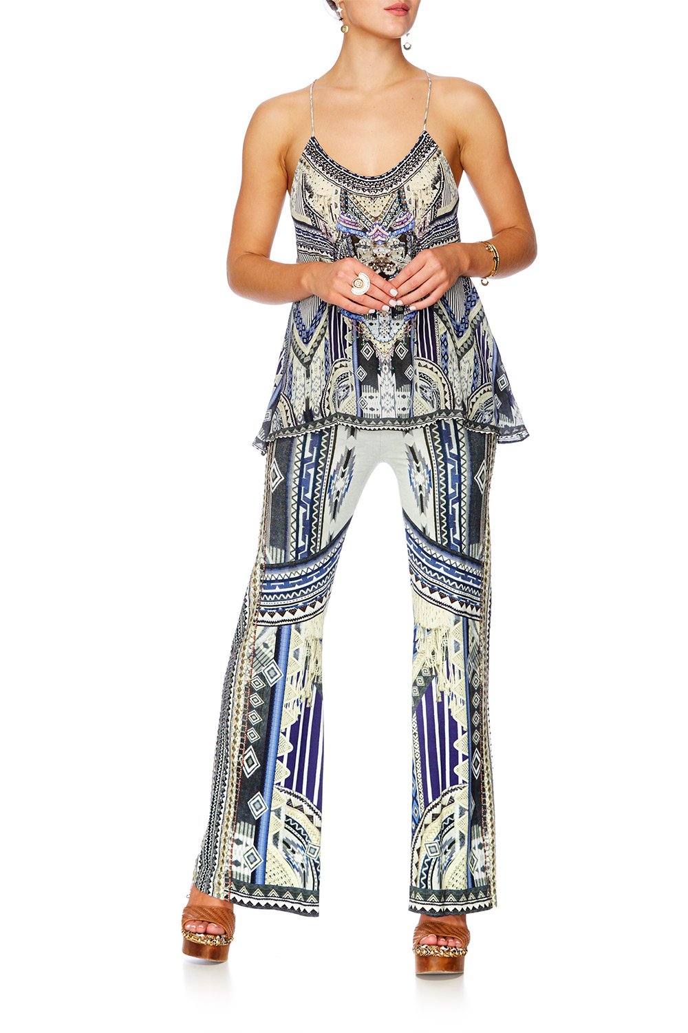 TIE THE KNOT STRETCH FLARED TROUSERS