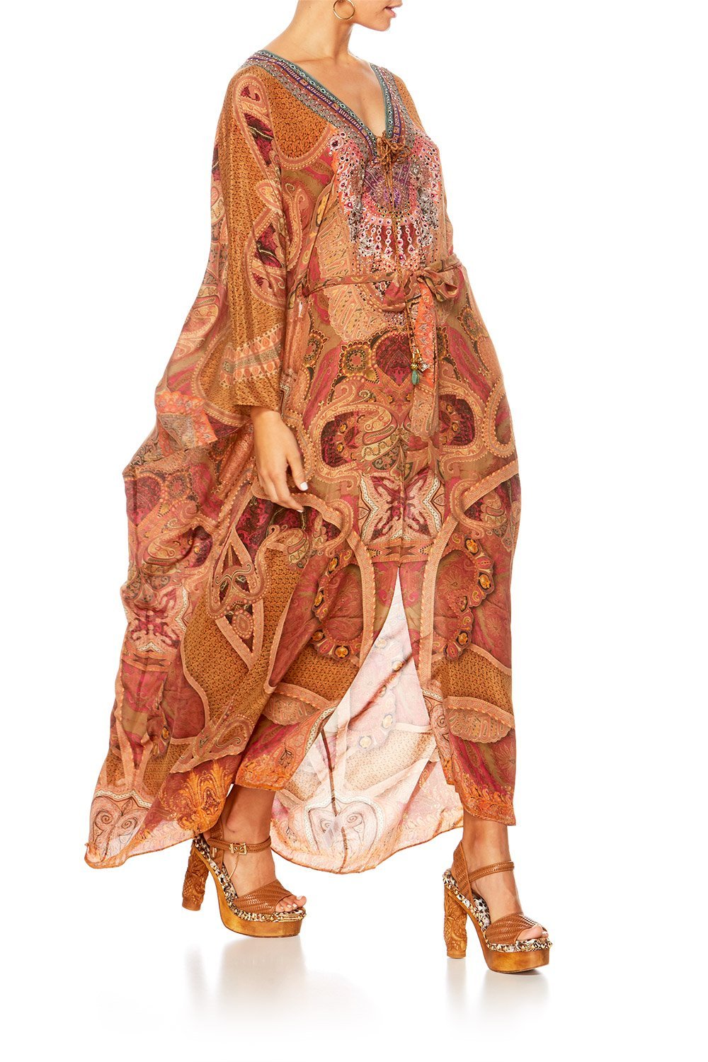 FAMILY GATHERING SPLIT LACE UP HEM KAFTAN