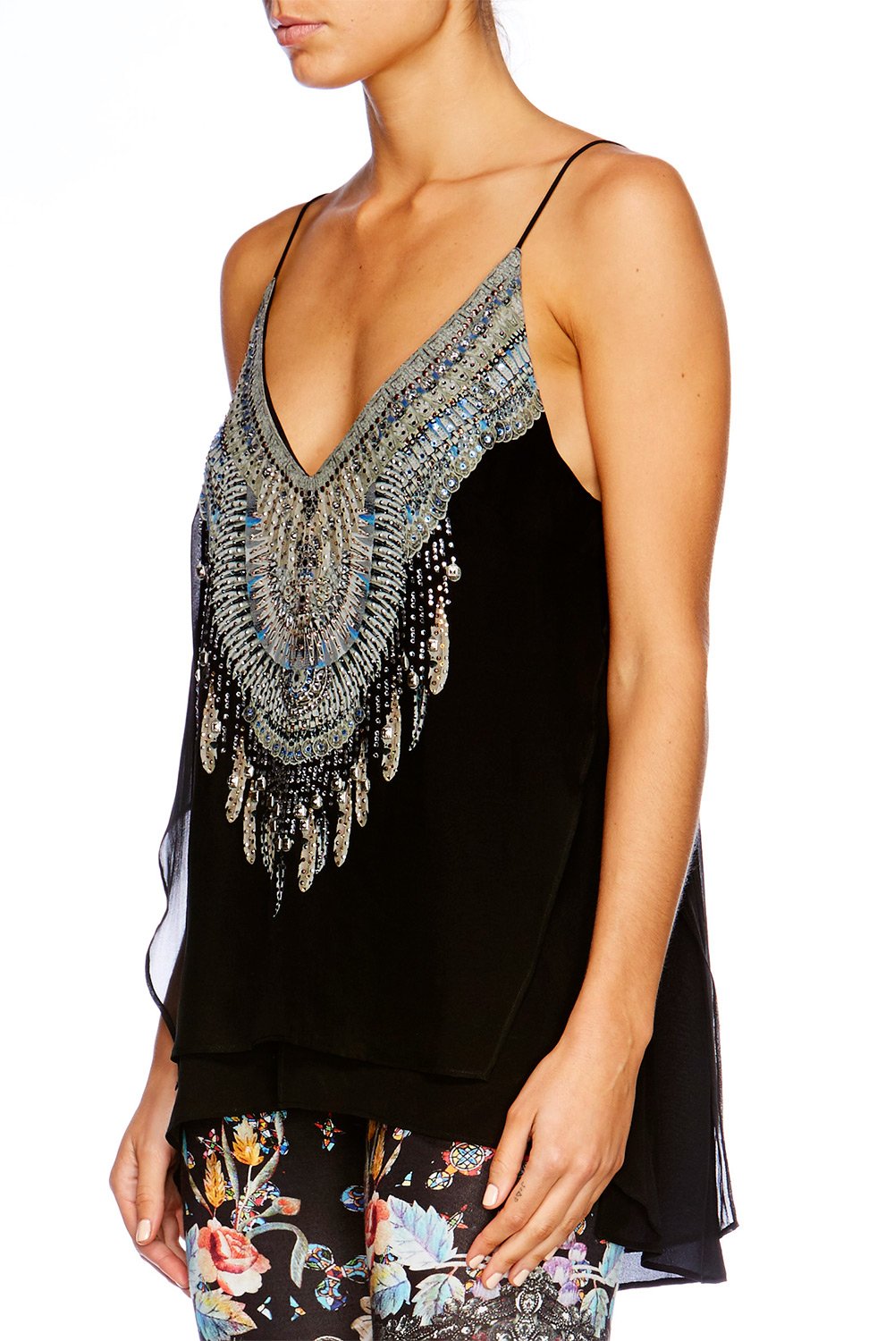 BLACK MULTI LAYER V NECK TOP