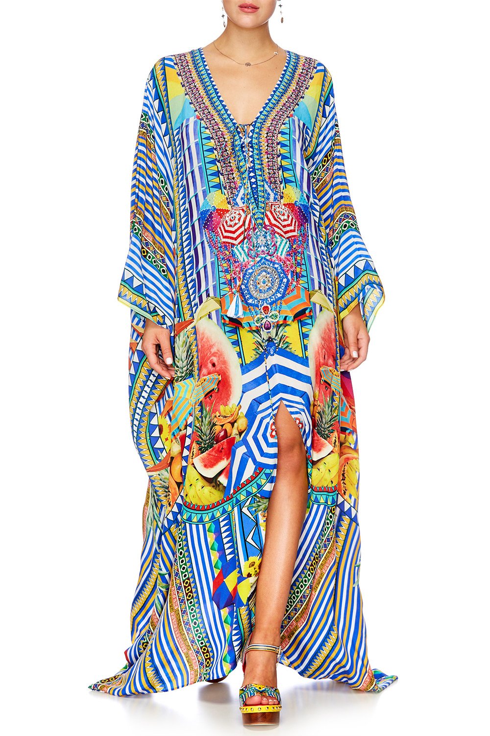 BOOK A SHADE SPLIT HEM LACE UP KAFTAN