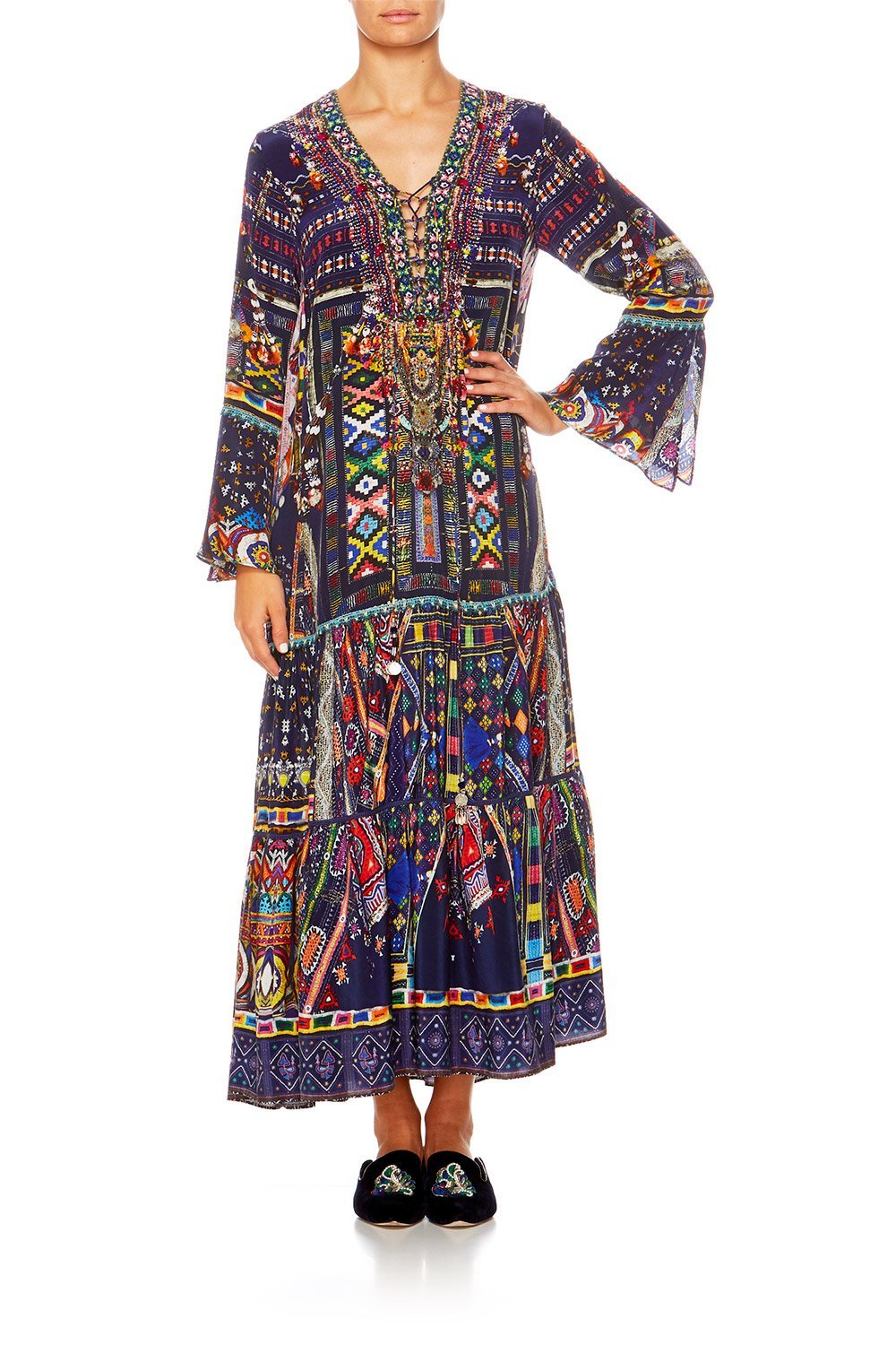 WHERE YOULL FIND ME LACE UP DRESS W TIERED HEM