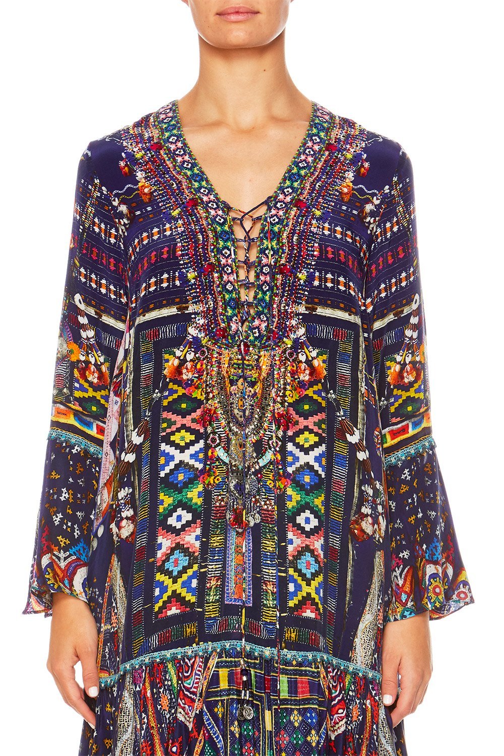 WHERE YOULL FIND ME LACE UP DRESS W TIERED HEM