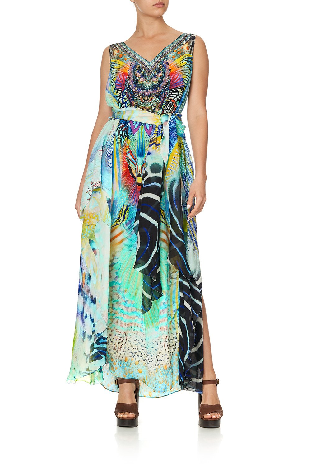 V-NECK DRESS WITH BACK OVERLAYER REEF WARRIOR