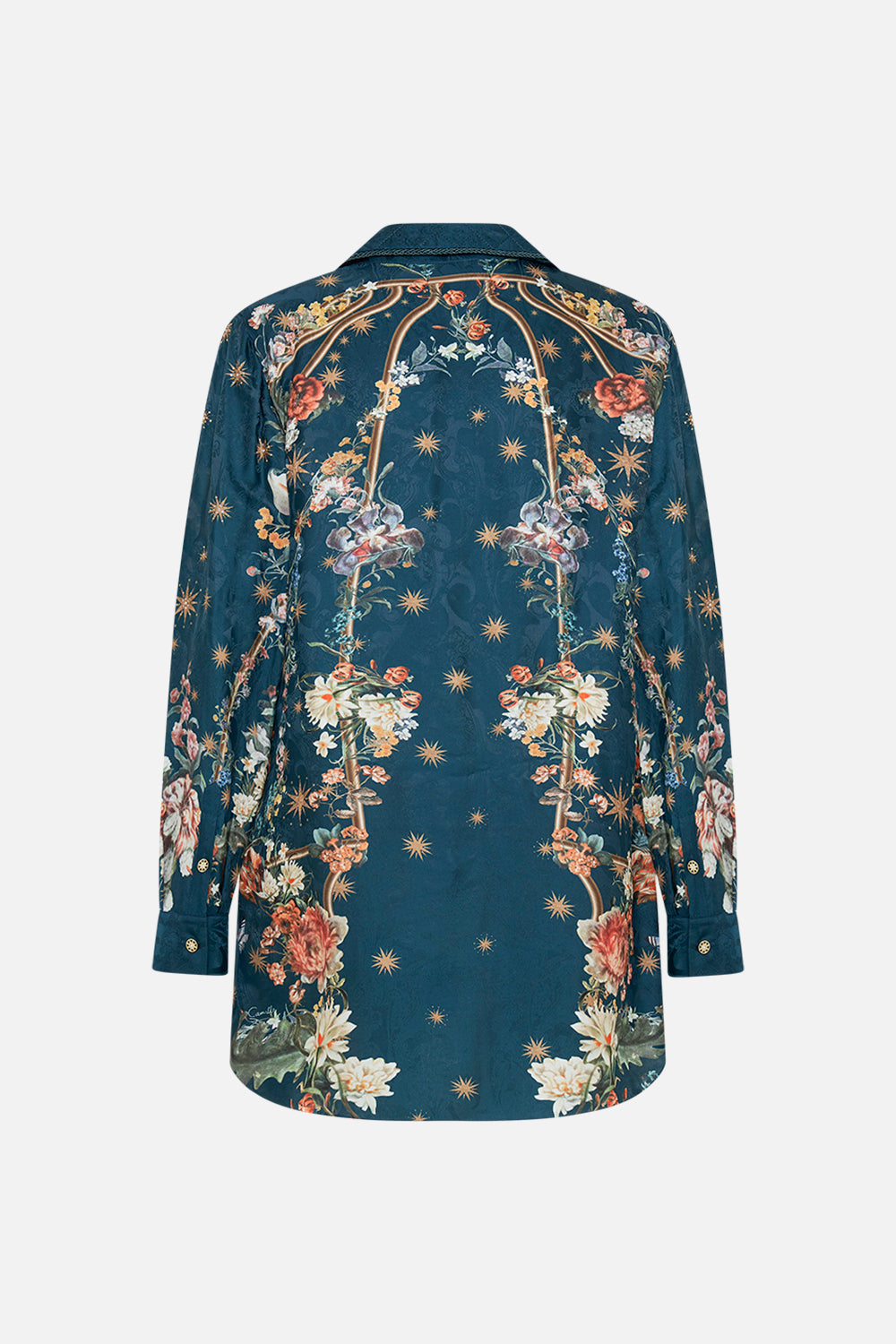 CAMILLA silk jacket in She Who Wears The Crown print