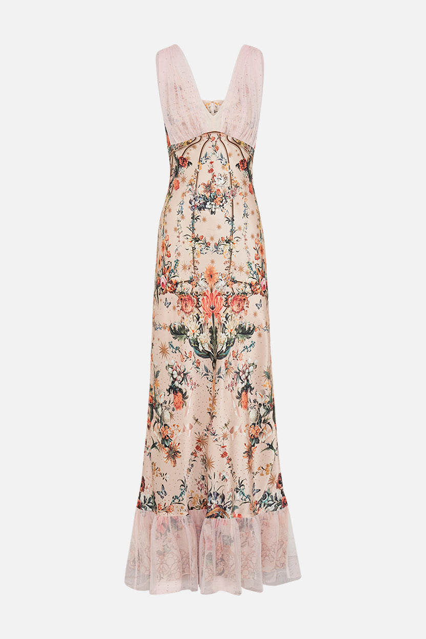 BIAS DRESS WITH MESH OVERLAY ROSE GARDEN REVOLUTION