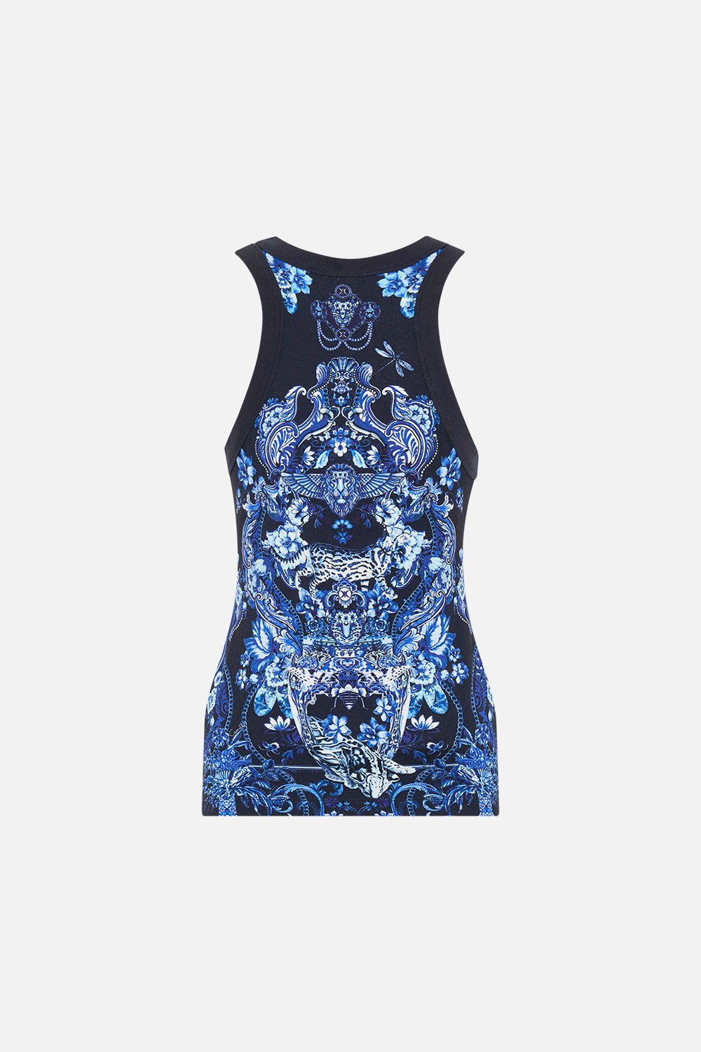 Back view of CAMILLA tank top in Delft Dynasty print 