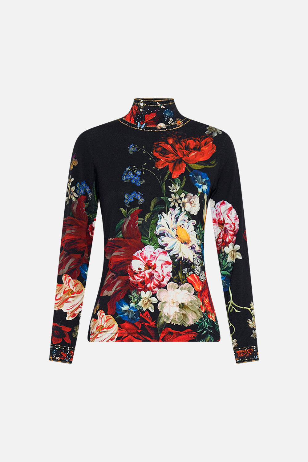 CAMILLA black floral print turtleneck in A Still Life print 