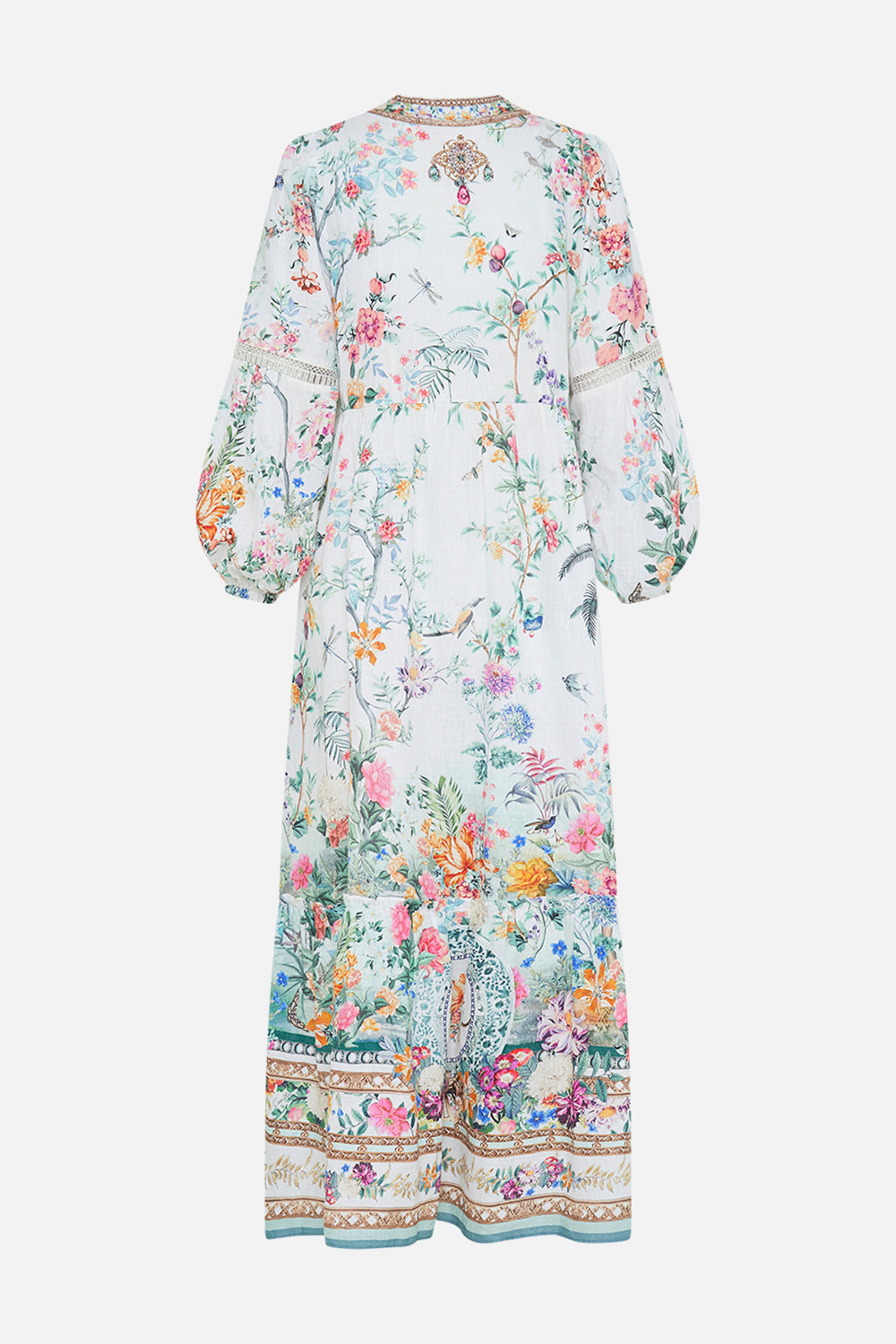 MAXI WRAP DRESS WITH PUFF SLEEVE PLUMES AND PARTERRES