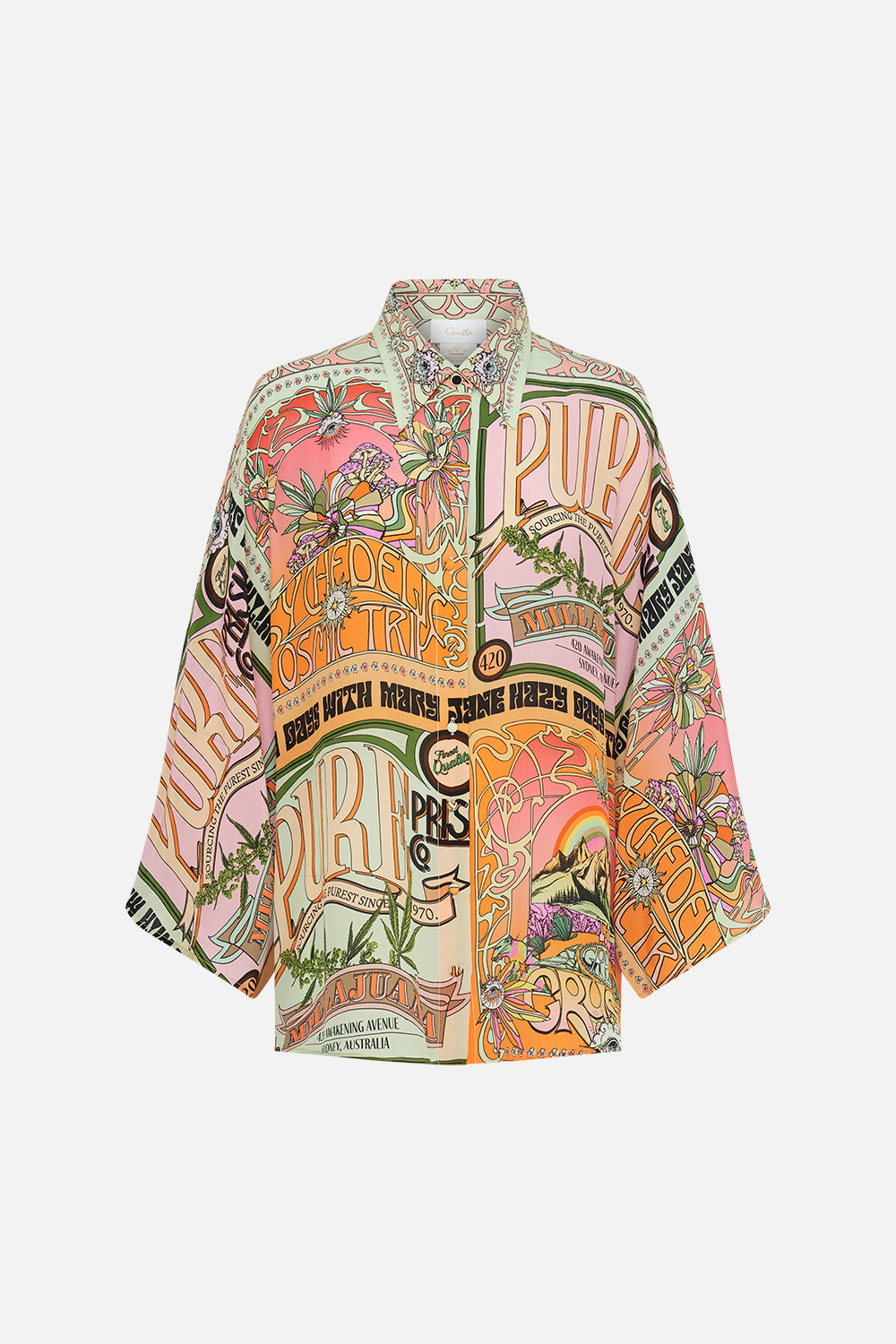 CAMILLA  sillk blouse in Lets Chase Rainbows print