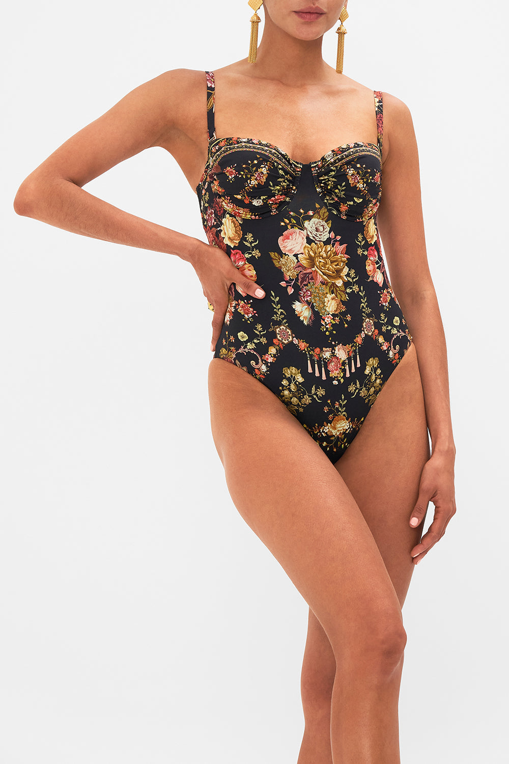 CAMILLA floral ruched cup underwire one piece in Stitched in Time