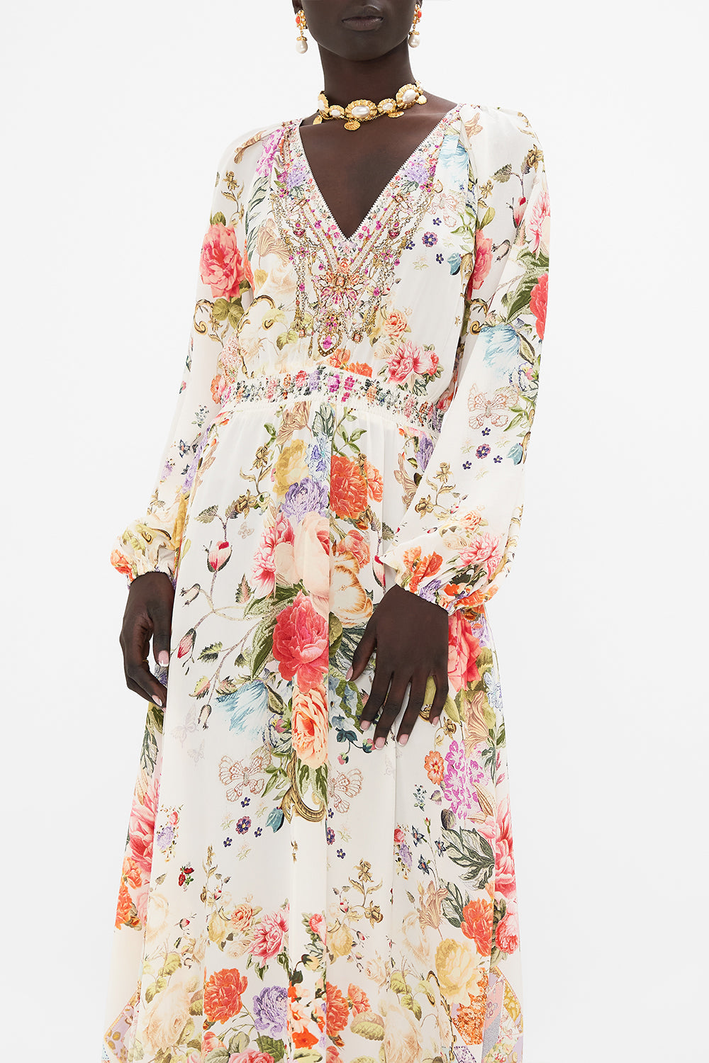 CAMILLA Floral Raglan Shirred Waist Dress in Sew Yesterday