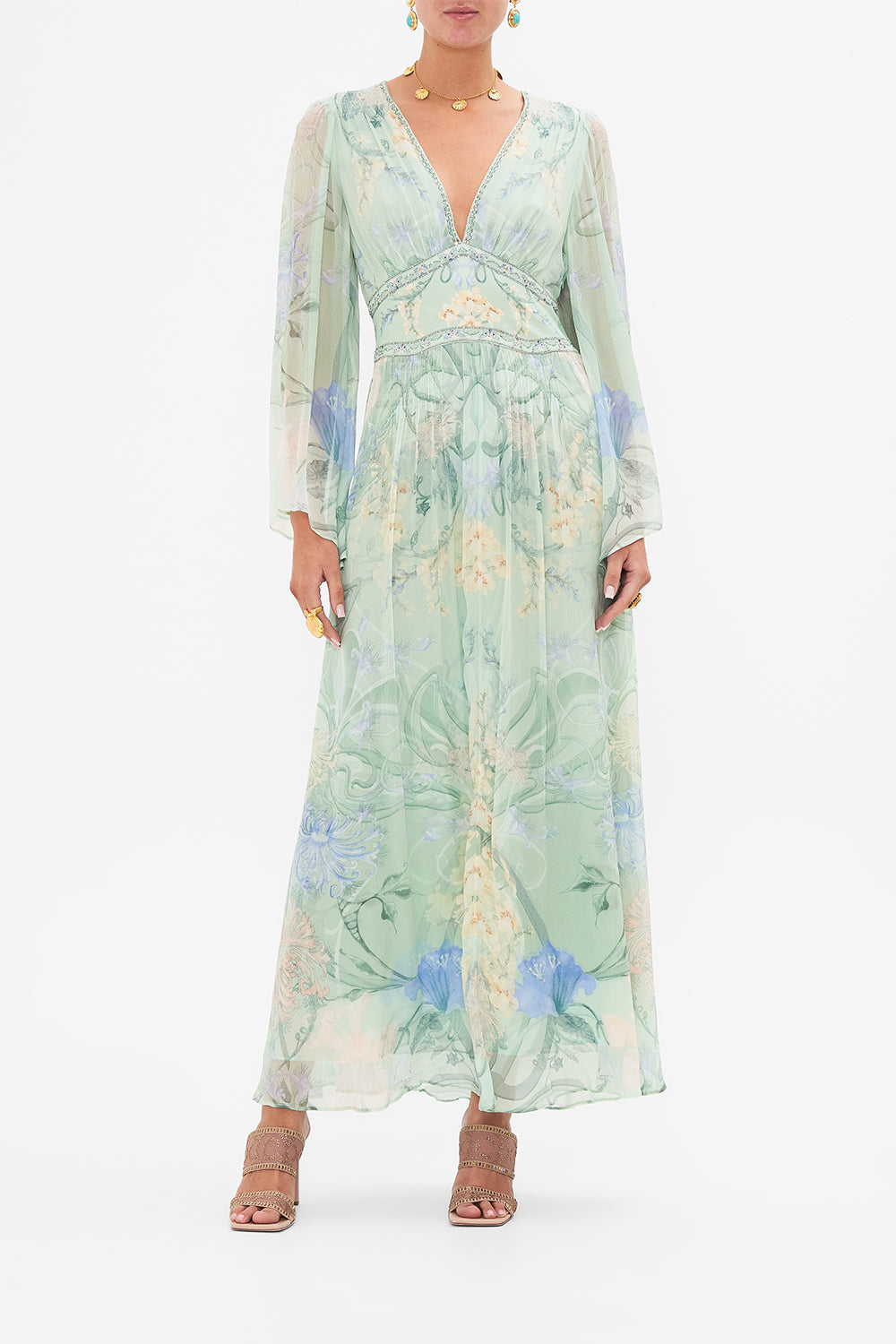CAMILLA Floral Flared Sleeve Dress in Dreaming in Dutch
