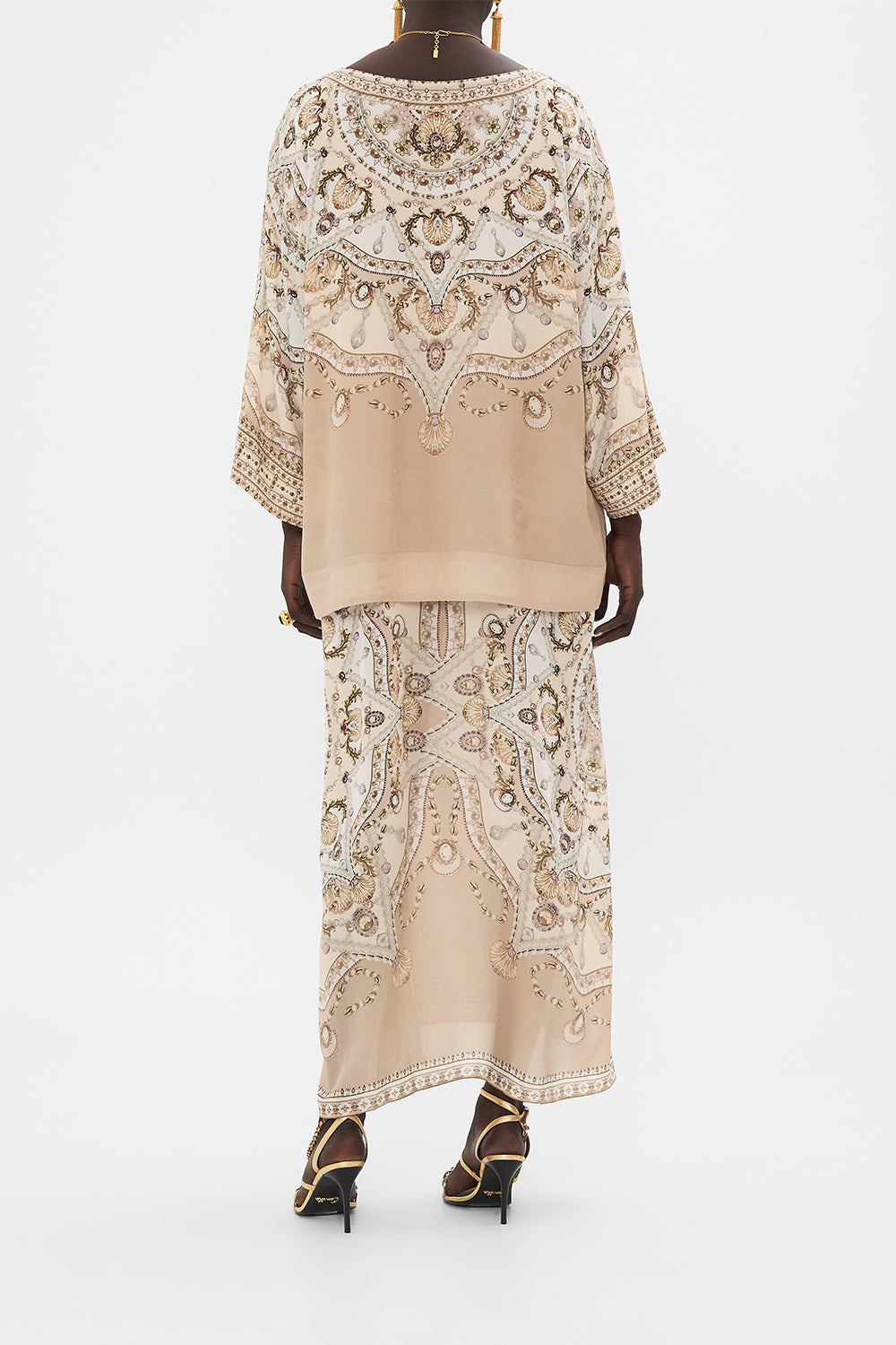 CAMILLA blush silk kaftan in Grotto Goddess print