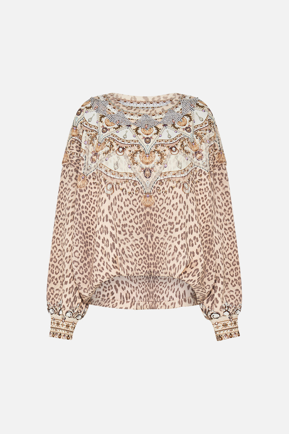 CAMILLA Blush Embellished Tuck Detail Sweater in Grotto Goddess