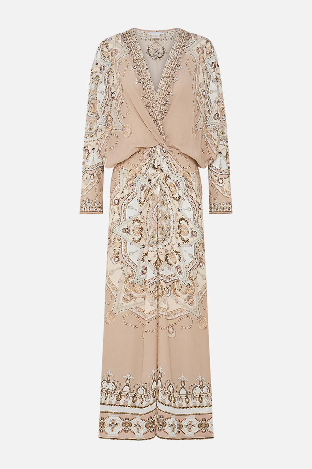 CAMILLA Blush Twist Front Batwing Dress in Grotto Goddess print