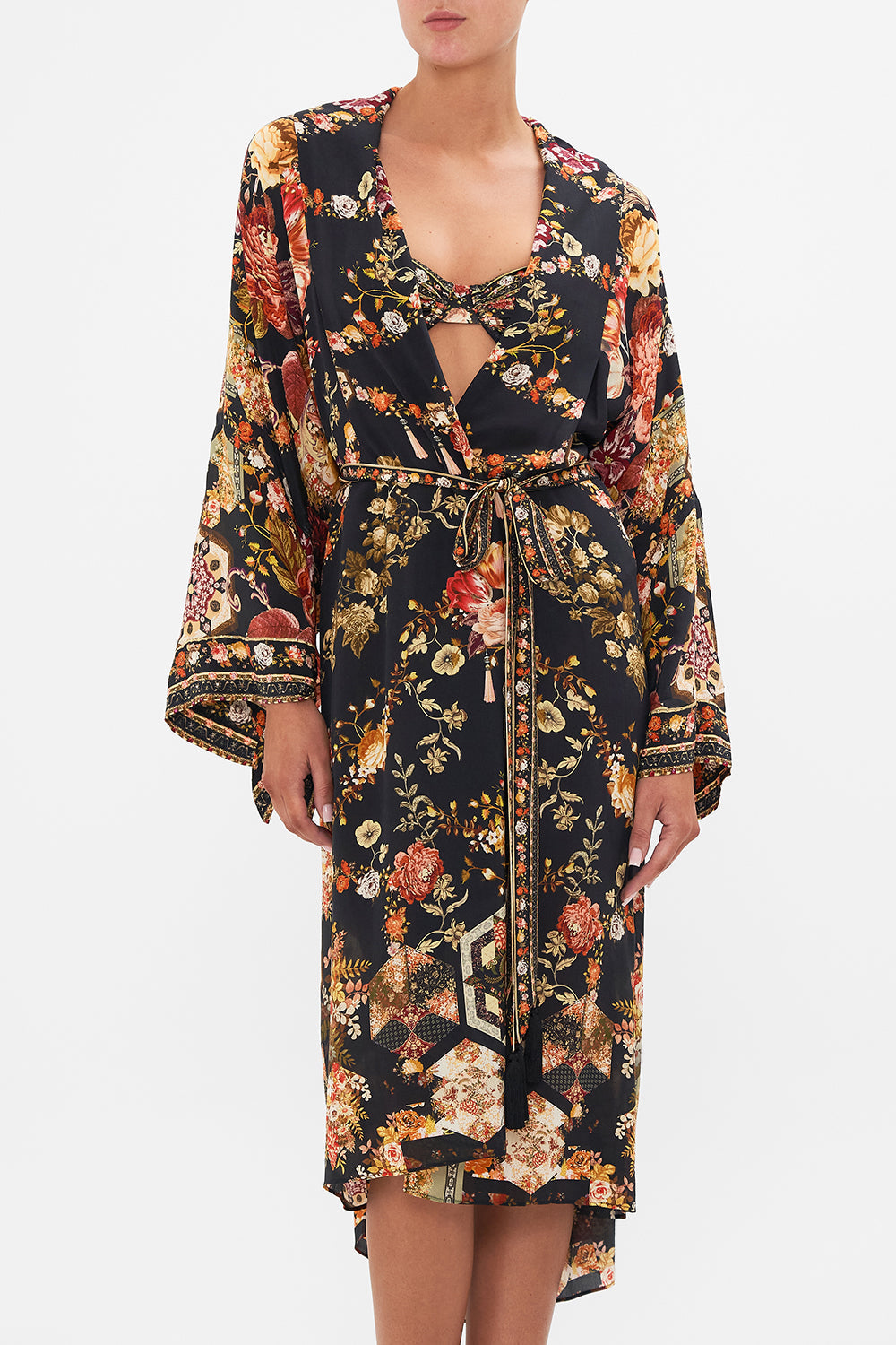 CAMILLA Floral Oversized Layer with Tie Sleeve in Stitched in Time