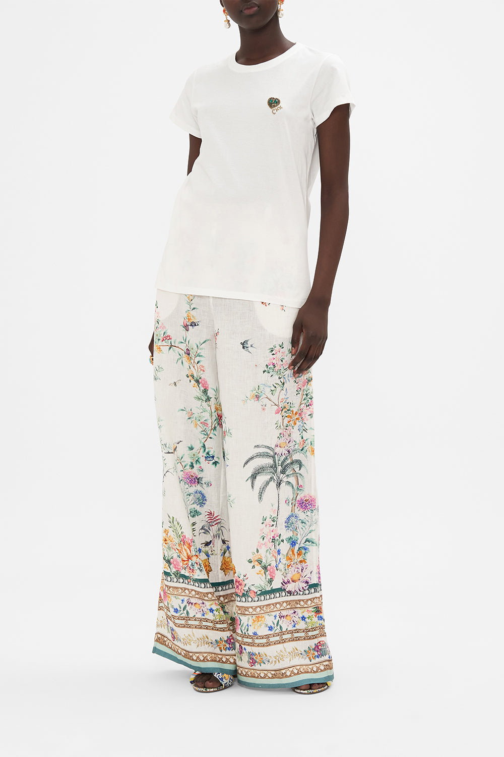 CAMILLA slim fit graphic t shirt in plumes and Parterres print