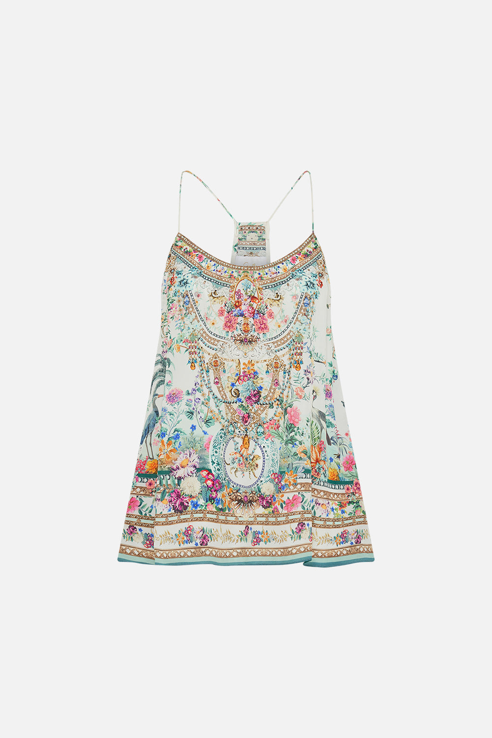 CAMILLA silk top in Plumes and Parterres print