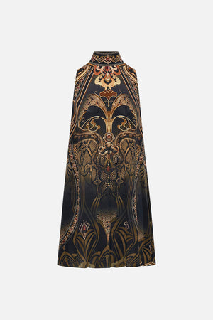 CAMILLA silk mini dress in Nouveau Noir print