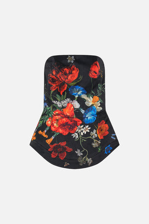 CAMILLA black floral print corset in A Still life print